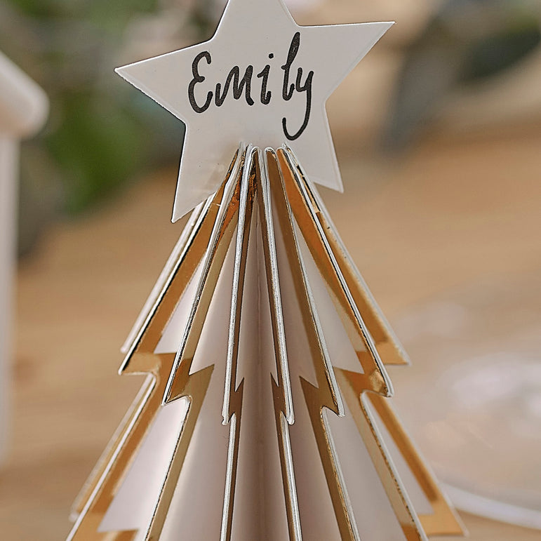 White and Gold Christmas Tree Place Cards