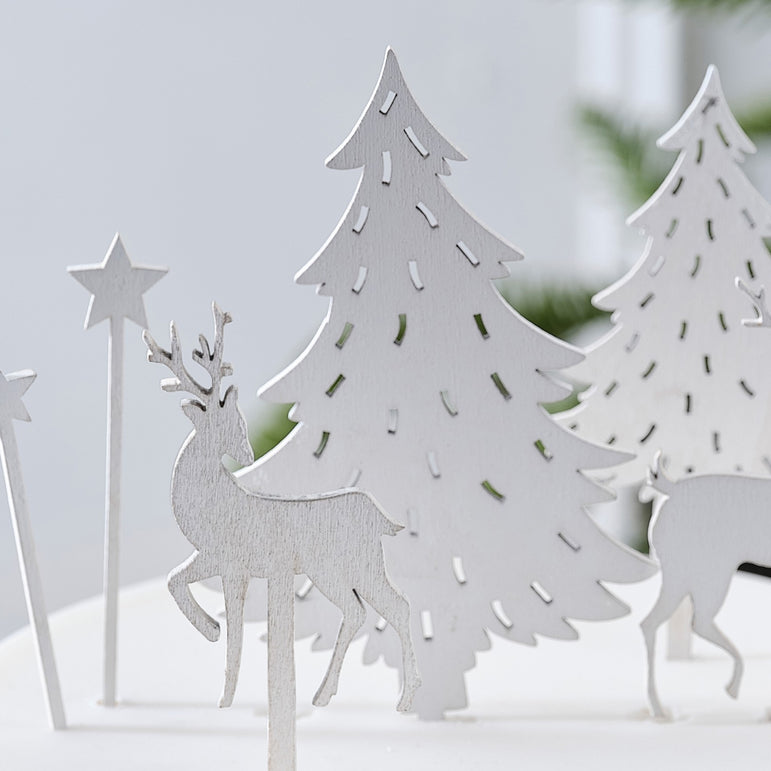 Woodland Scene Wooden Christmas Cake Topper