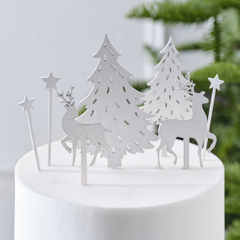 Woodland Scene Wooden Christmas Cake Topper