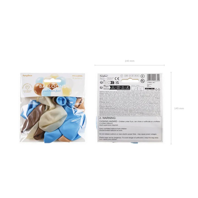 Mix Pastel Pink,Blue and Brown Colors Latex Balloons 10pcs 27x30cm