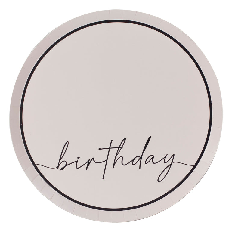 Champagne Noir Nude and Black Happy Birthday Paper Party Plates