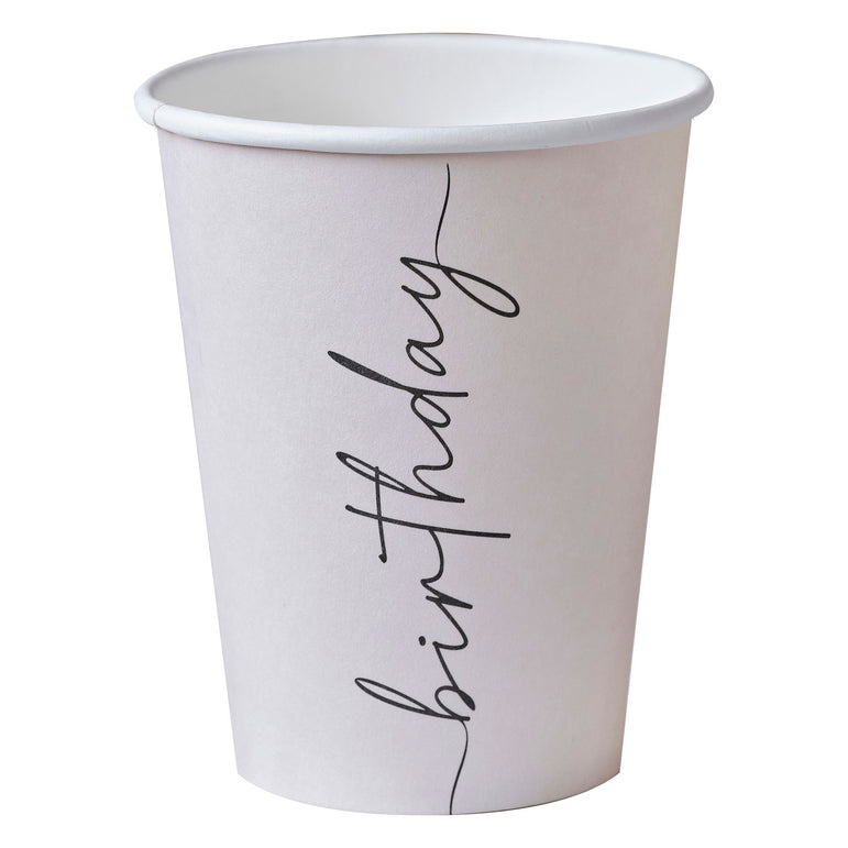 Champagne Noir Nude and Black Happy Birthday Paper Party Cups