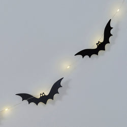 Halloween Black Bat Wooden Bunting with Light Up Eyes