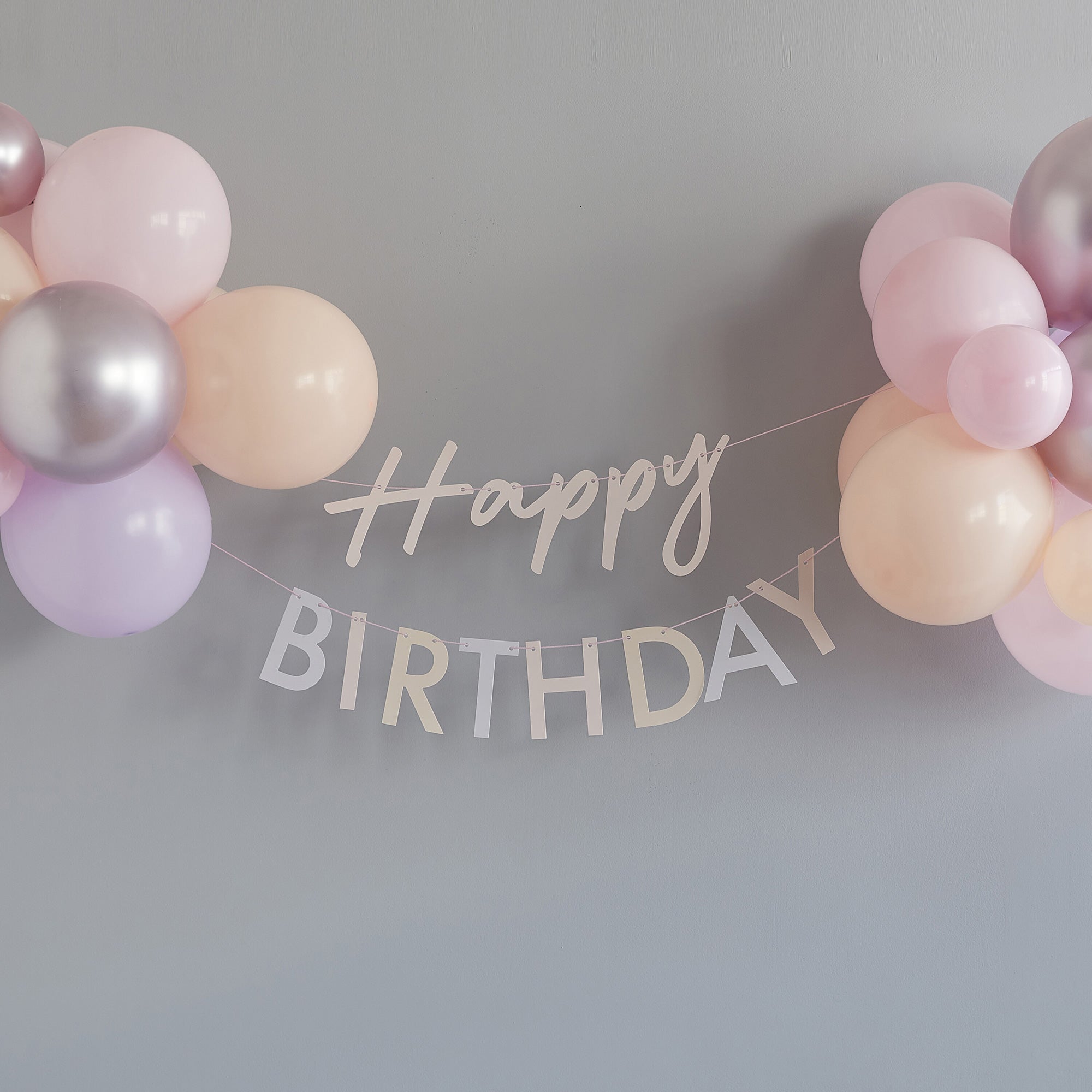 Mix It Up Pastel Pink Happy Birthday Bunting with Balloons 24pcs