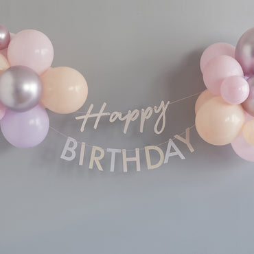 Mix It Up Pastel Pink Happy Birthday Bunting with Balloons 24pcs