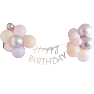 Mix It Up Pastel Pink Happy Birthday Bunting with Balloons 24pcs