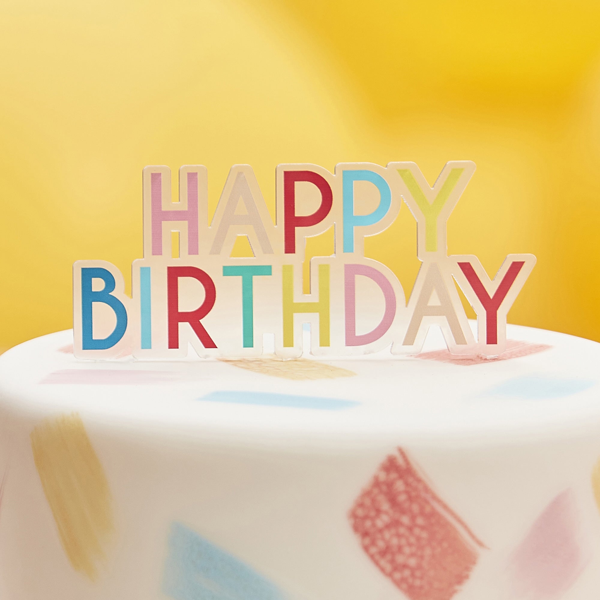 Mix It Up Rainbow Acrylic Happy Birthday Cake Topper