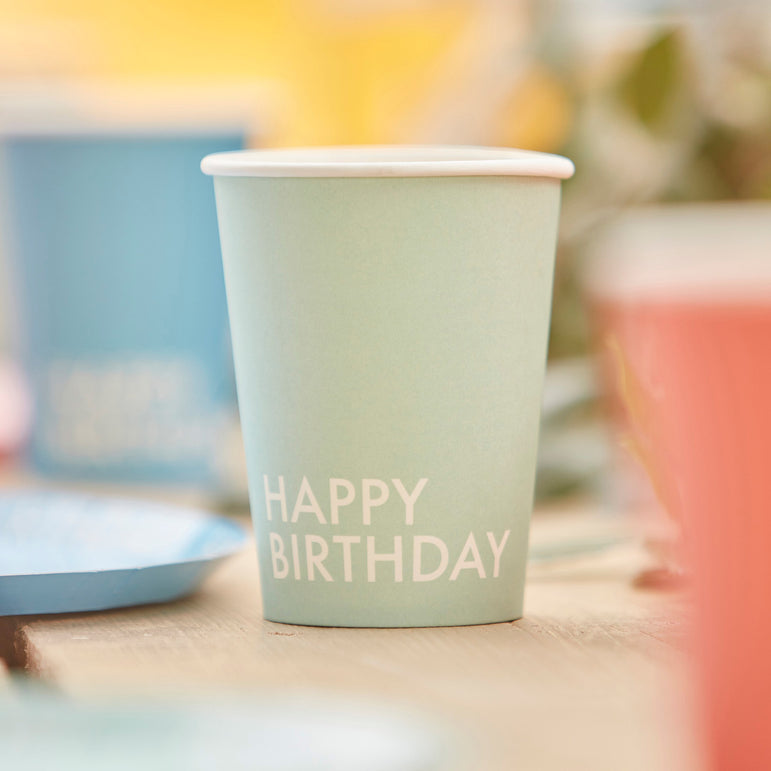Mix It Up Brights Happy Birthday Paper Cups 9oz, 8pcs