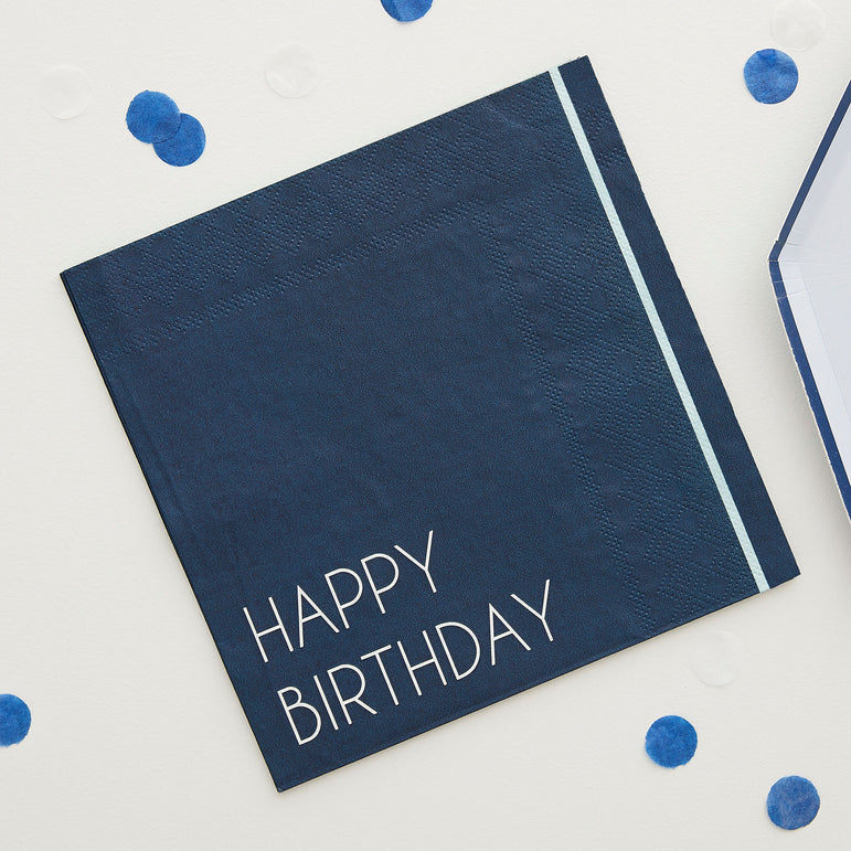 Navy Happy Birthday Eco Paper Napkins 16pcs