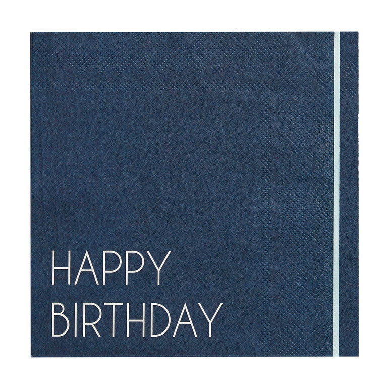 Navy Happy Birthday Eco Paper Napkins 16pcs