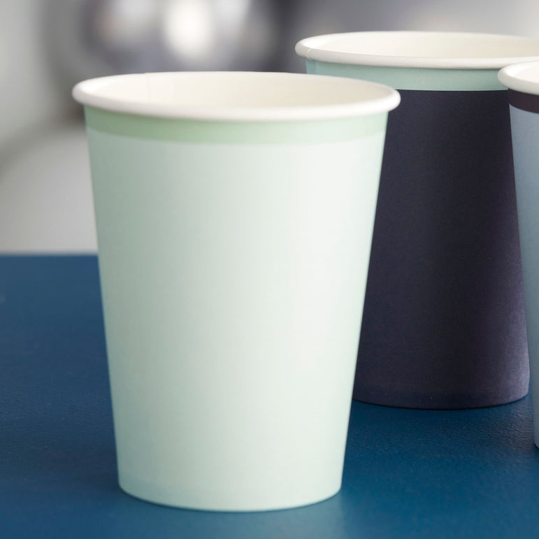 Navy, Blue & Mint Eco Paper Cups Mixed Pack 9oz, 8pcs