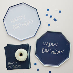 Navy & Blue Happy Birthday Eco Paper Plates Mixed Pack 8pcs