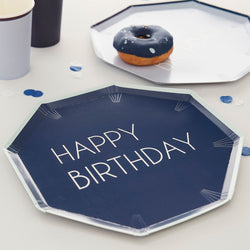 Navy & Blue Happy Birthday Eco Paper Plates Mixed Pack 8pcs