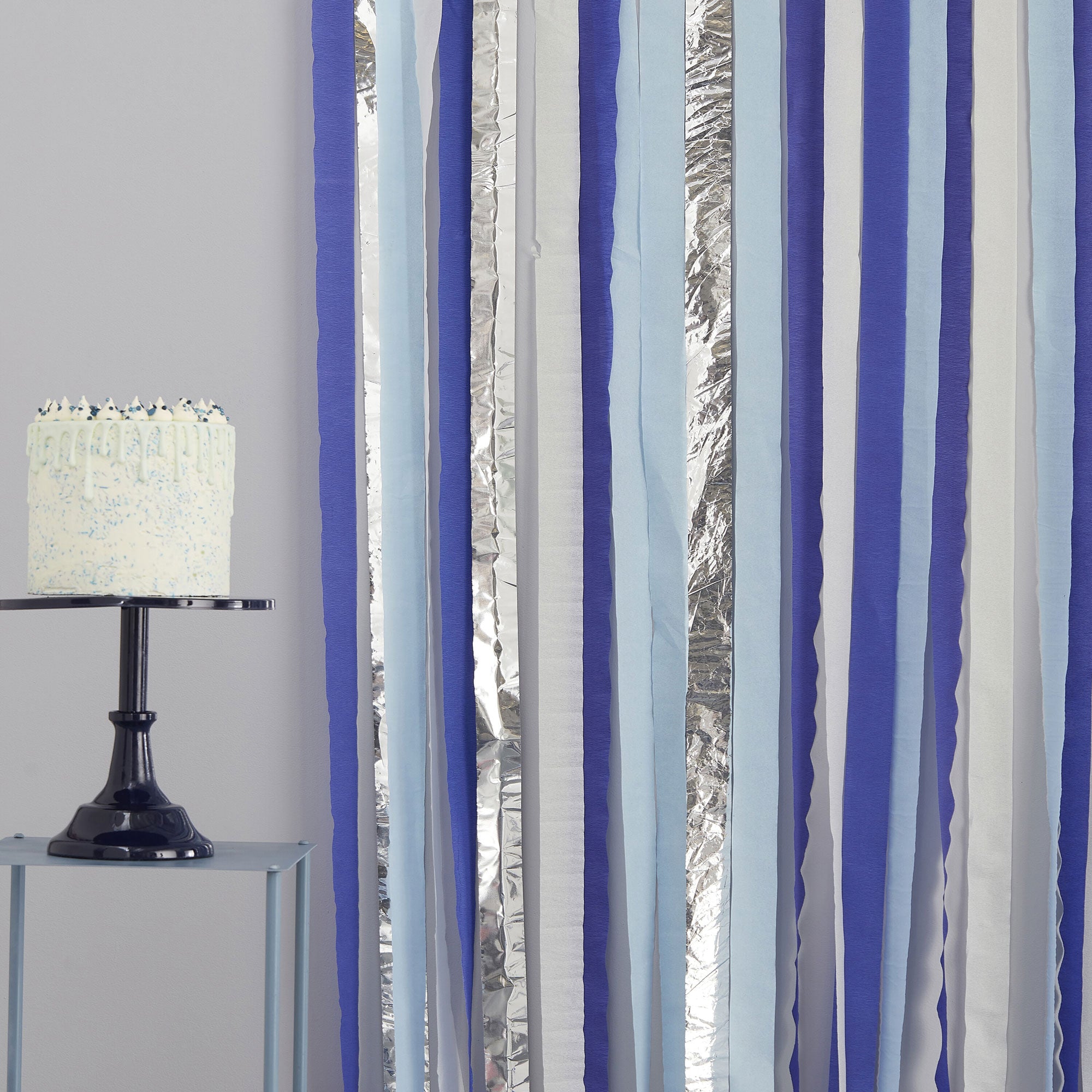 Mix It Up Blue and Silver Streamer Backdrop Decoration