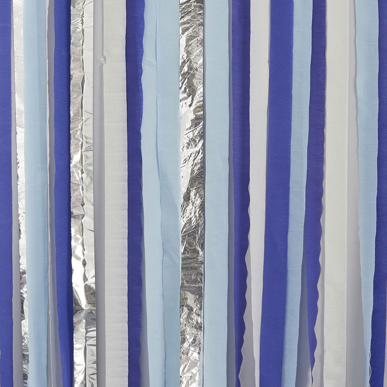 Mix It Up Blue and Silver Streamer Backdrop Decoration