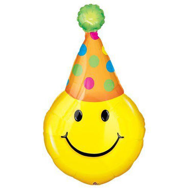 Party Hat Smiles Foil Balloon 22 x 39in Balloons & Streamers - Party Centre
