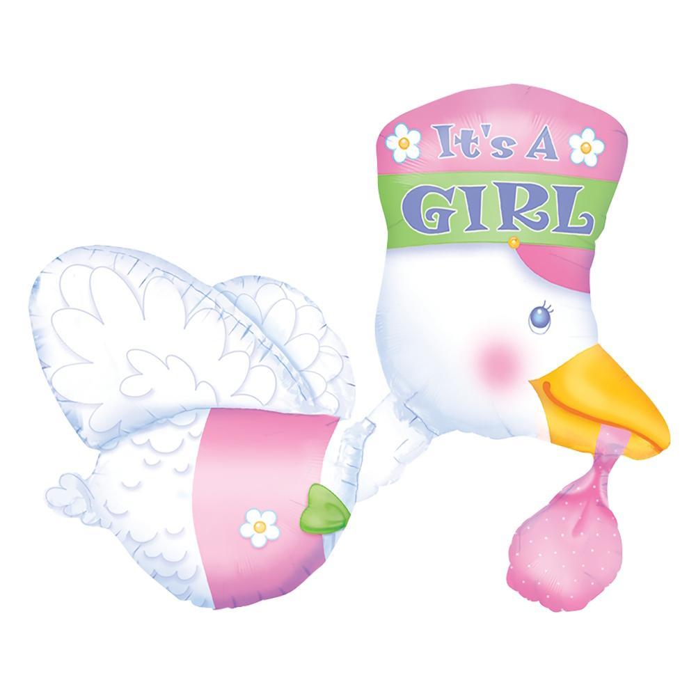 Bundle Of Joy Stork It's A Girl Foil Balloon 23 x 32in Balloons & Streamers - Party Centre