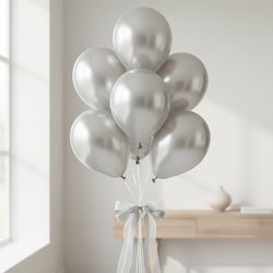 Silver Metallic Latex Balloons 11in, 50pcs Balloons & Streamers - Party Centre