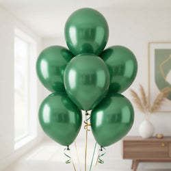 Festive Green Metallic Latex Balloons 11in, 50pcs Balloons & Streamers - Party Centre