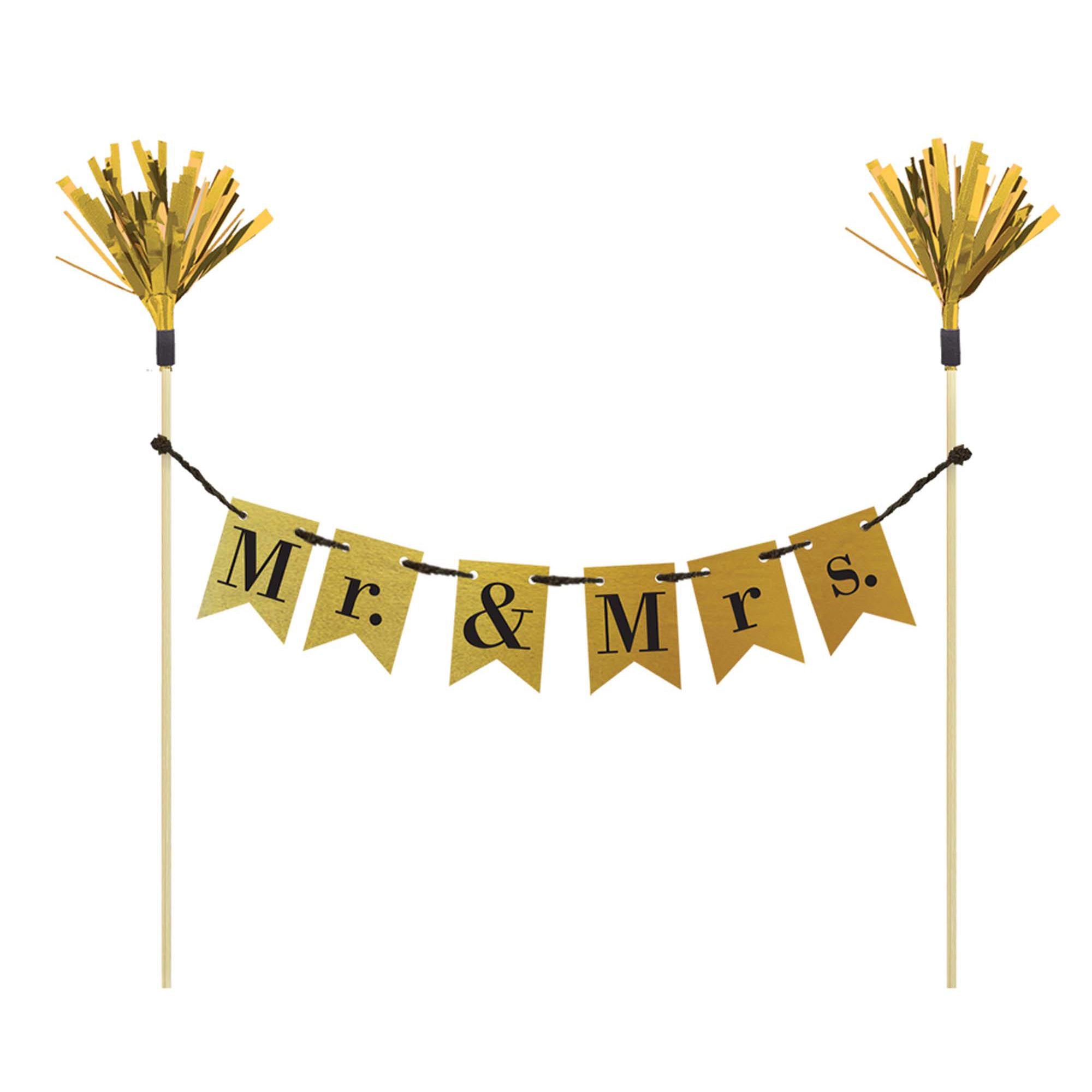 Mr & Mrs Pennant Cake Pick 8.50in Party Accessories - Party Centre
