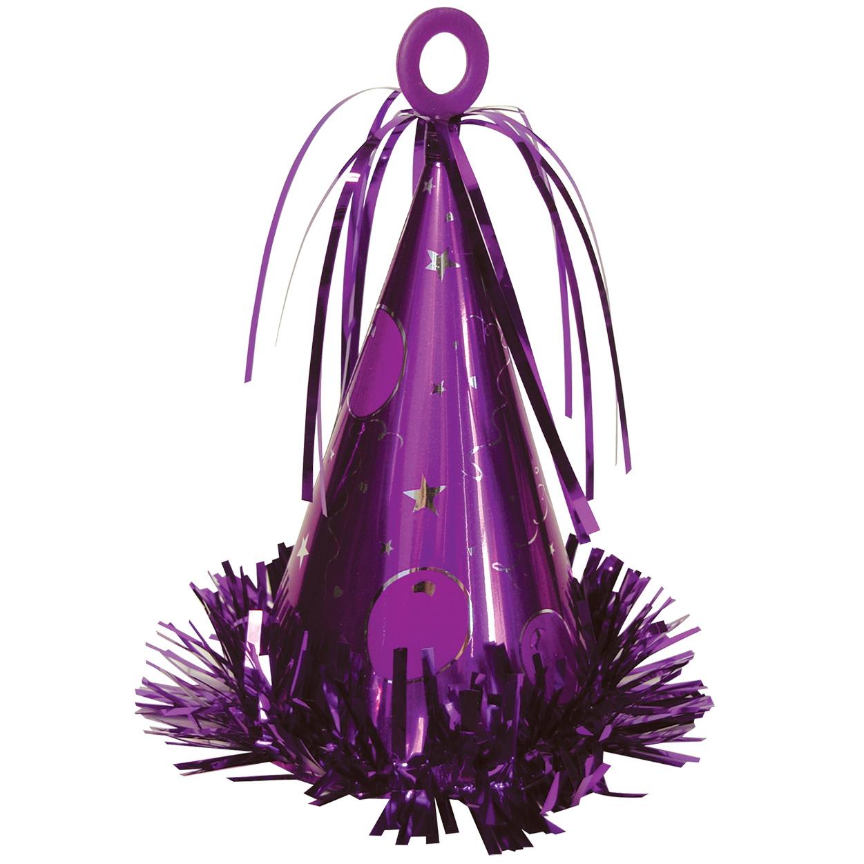 Purple Party Hat Balloon Weight 6oz Balloons & Streamers - Party Centre