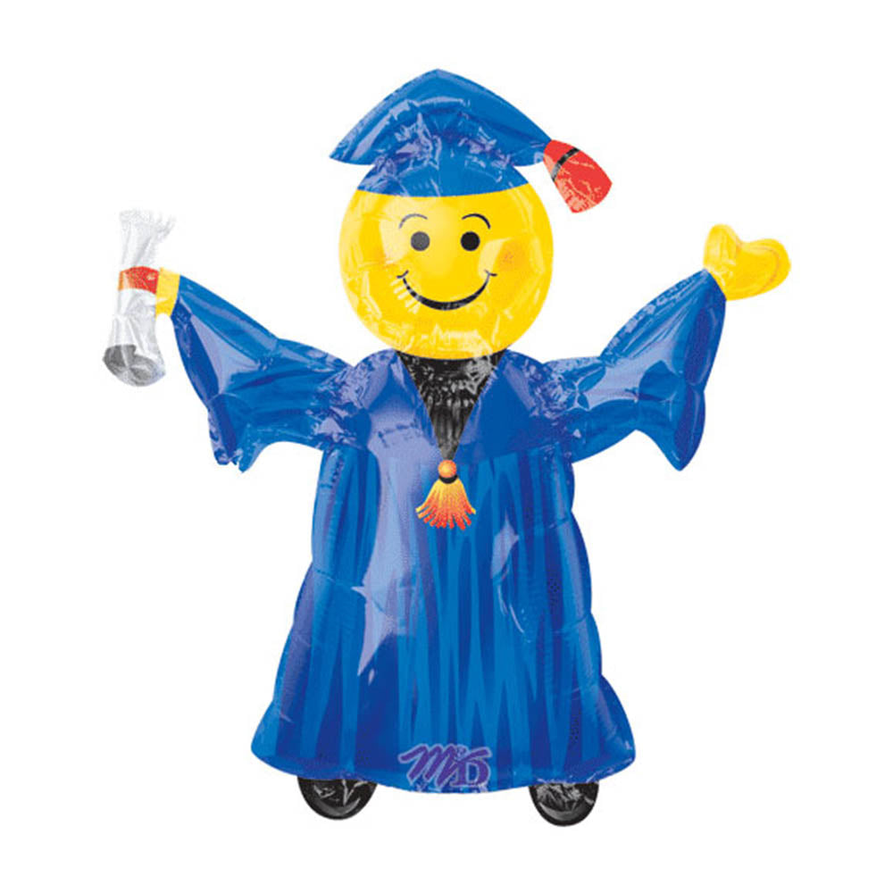 Smiley Grad - Blue Mini Shape Foil Balloon Balloons & Streamers - Party Centre