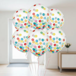 Brights & Multi Latex Balloons With Confetti 12in, 6pcs Balloons & Streamers - Party Centre