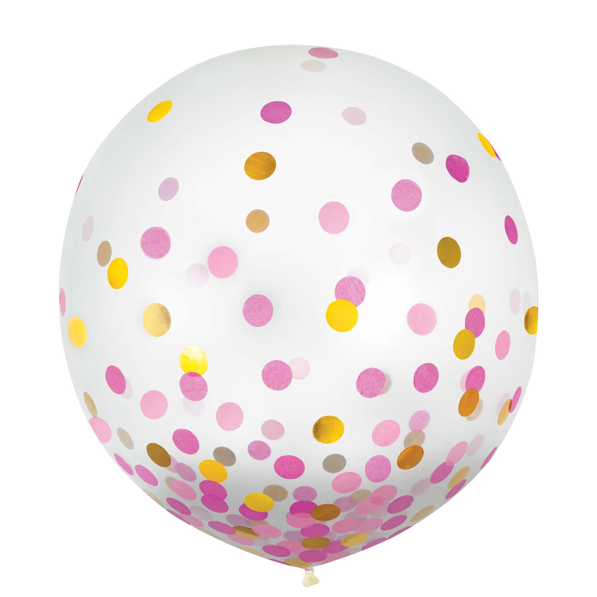 Pink & Gold Latex Confetti Balloons 24in, 2pcs Balloons & Streamers - Party Centre