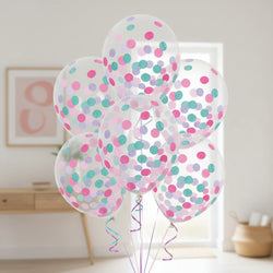 Clear Latex Balloon with Round Tissue Confetti 12in, 6pcs Balloons & Streamers - Party Centre