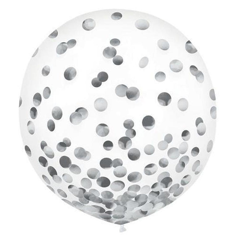 Clear Latex Balloons with Silver Foil Confetti 24in, 2pcs Balloons & Streamers - Party Centre