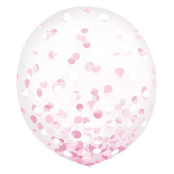 Clear Latex Balloons with New Pink Foil Confetti 24in, 2pcs Balloons & Streamers - Party Centre