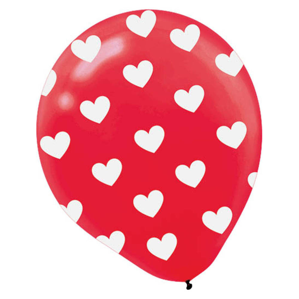 Red Latex Balloons With Hearts 6pcs Balloons & Streamers - Party Centre