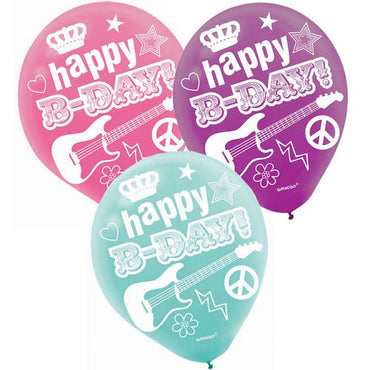 Rocker Latex Balloons 12in, 6pcs Balloons & Streamers - Party Centre