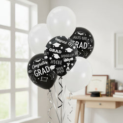 Grad Printed Latex Balloons-Assorted 12in, 15pcs Balloons & Streamers - Party Centre