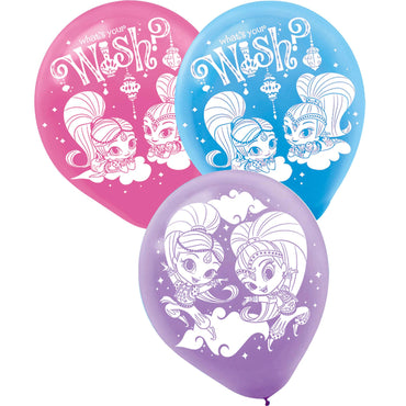 Shimmer and Shine Latex Balloons 12in 6pcs Balloons & Streamers - Party Centre