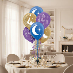 Eid Mubarak Latex Balloons 11in, 15pcs Balloons & Streamers - Party Centre