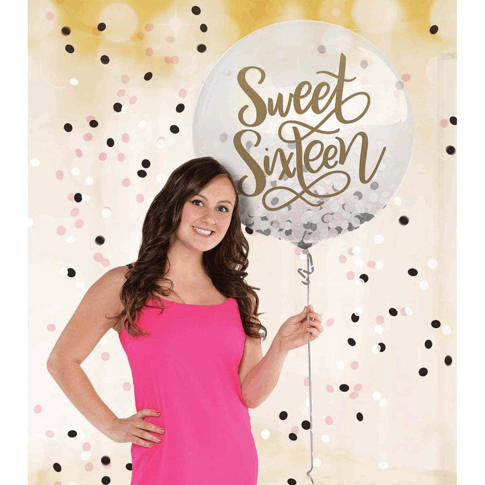 Sixteen Blush Latex Balloon w/ Confetti