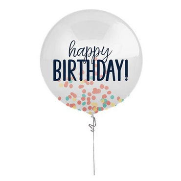 Rainbow Happy Birthday Latex Balloon With Confetti 24in Balloons & Streamers - Party Centre