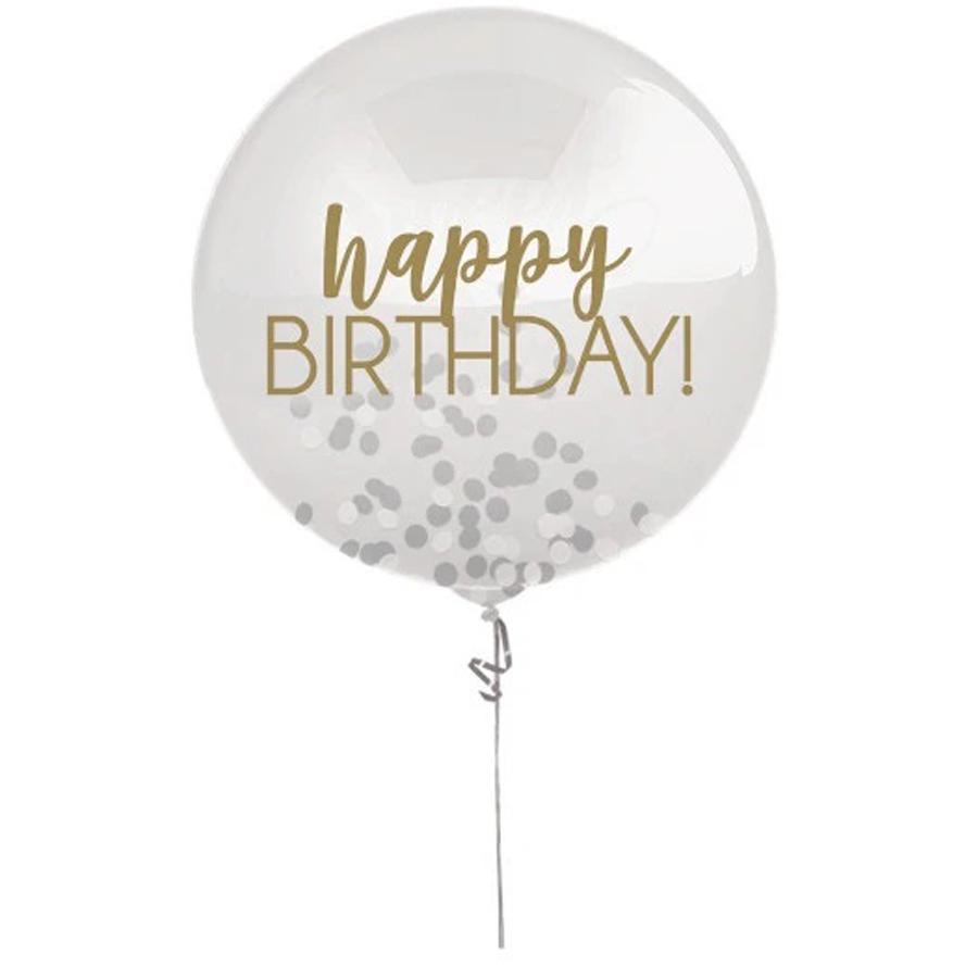 Silver & Gold Birthday Latex Balloon With Confetti 24in Balloons & Streamers - Party Centre