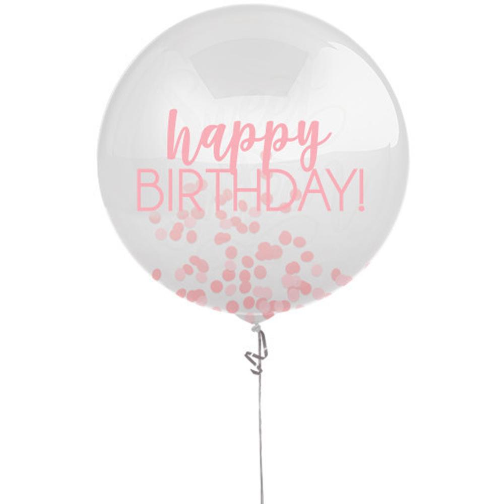Pinks Happy Birthday Latex Balloon With Confetti 24in Balloons & Streamers - Party Centre