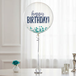 Blues Happy Birthday Latex Balloon With Confetti 24in Balloons & Streamers - Party Centre