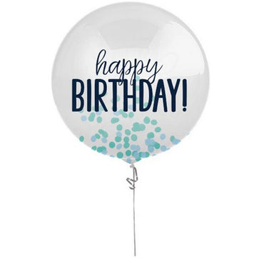 Blues Happy Birthday Latex Balloon With Confetti 24in Balloons & Streamers - Party Centre