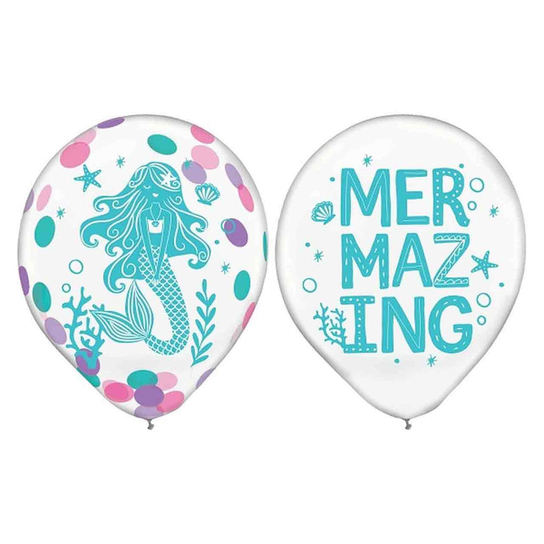 Shimmering Mermaids Latex Confetti Balloon 12in, 6pcs