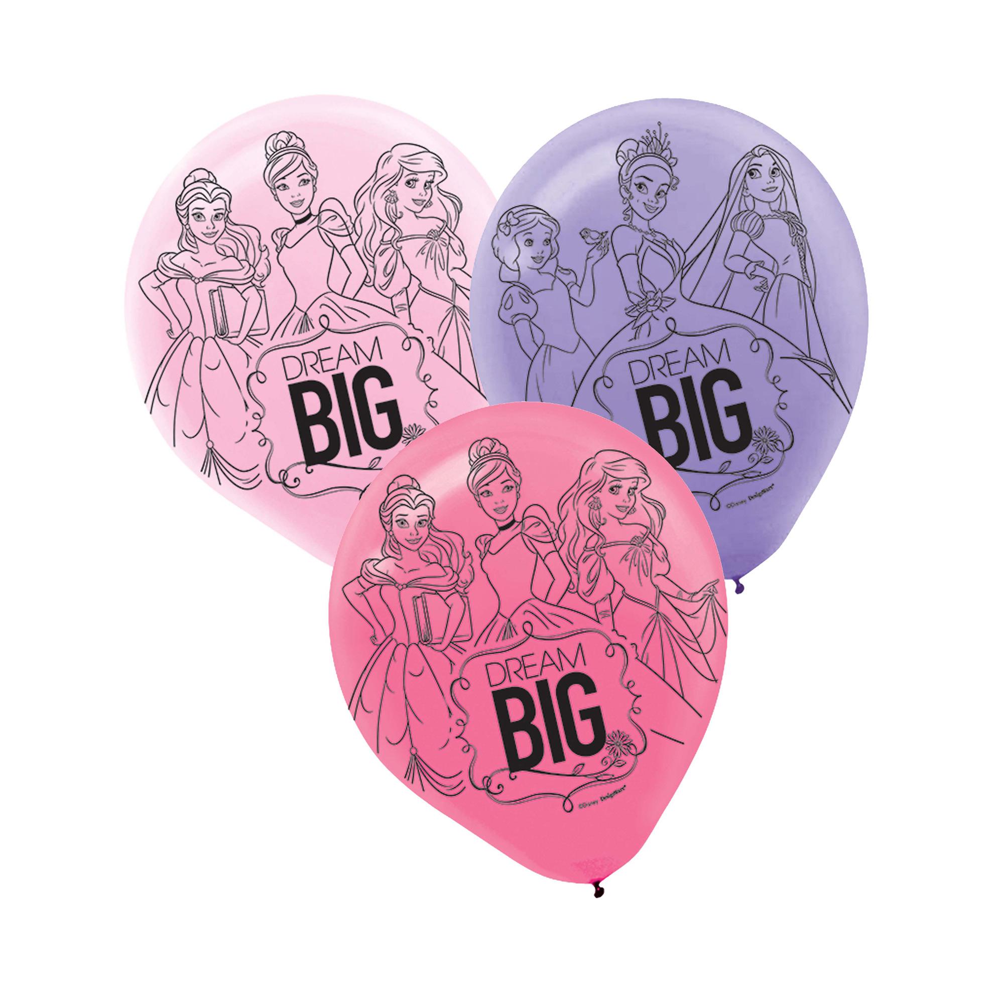 Disney Princess Latex Balloons 12in, 6pcs Balloons & Streamers - Party Centre