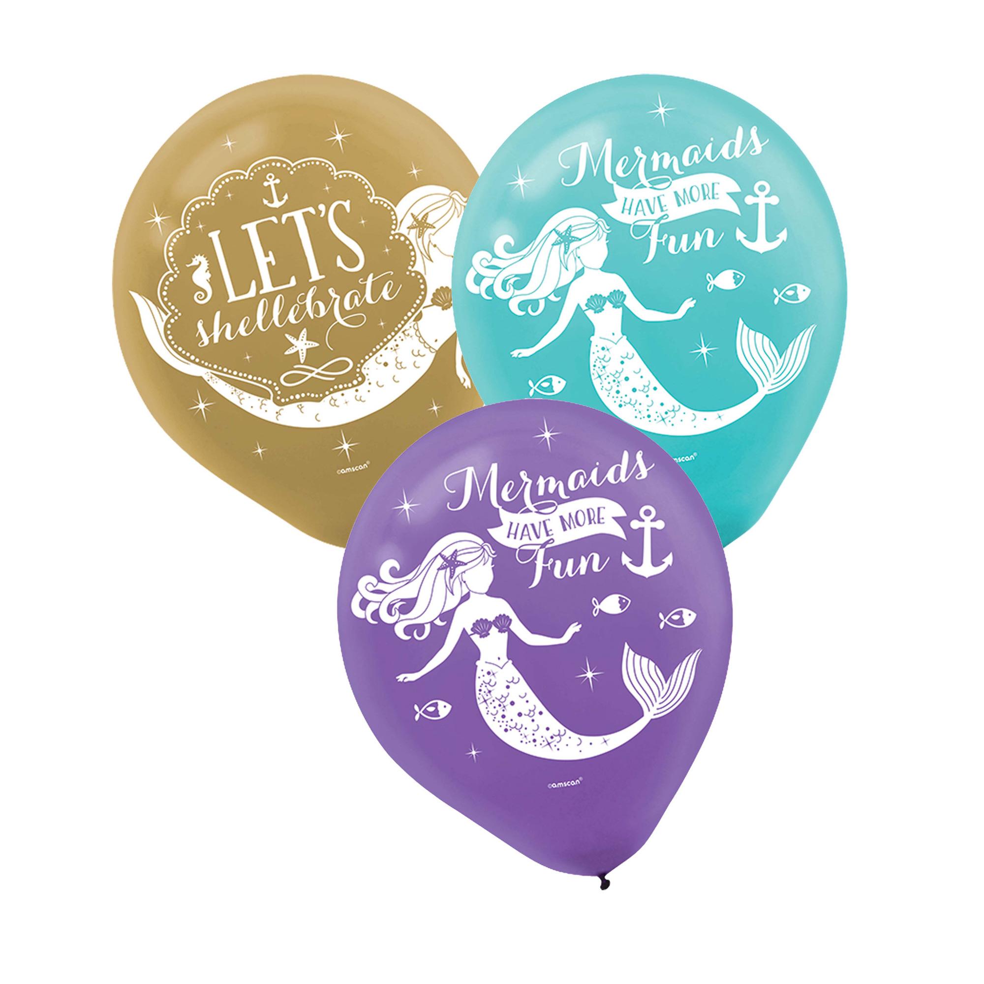Mermaid Wishes Latex Balloons 12in, 6pcs Balloons & Streamers - Party Centre