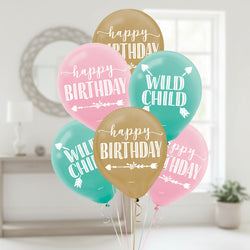 Boho Birthday Girl Assorted Latex Balloons 12in, 15pcs Balloons & Streamers - Party Centre