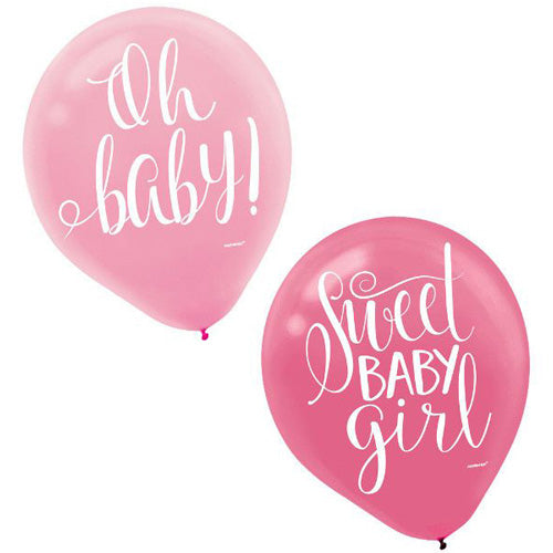 Floral Baby Girl Latex Balloons 12in, 15pcs Balloons & Streamers - Party Centre