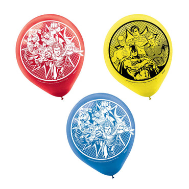 Justice League Heroes Unite Latex Balloon 12in, 6pcs Balloons & Streamers - Party Centre