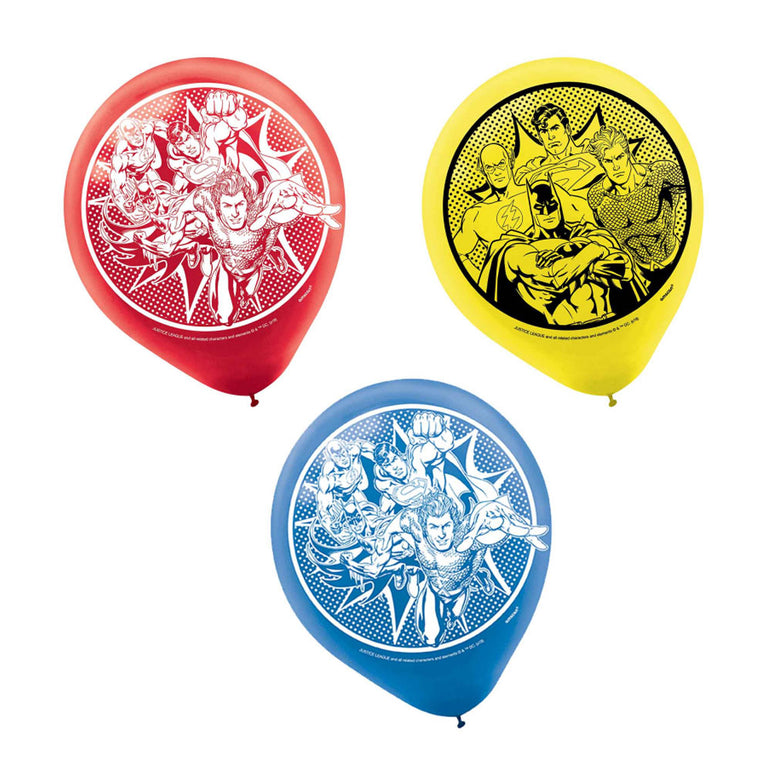 Justice League Heroes Unite Latex Balloon 12in, 6pcs Balloons & Streamers - Party Centre