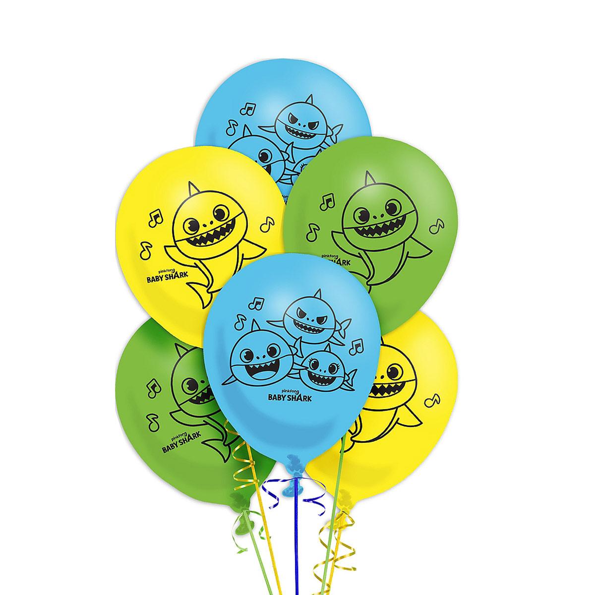 Baby Shark Latex Balloon 12in, 6pcs Balloons & Streamers - Party Centre